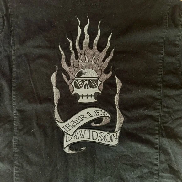 Harley Davidson Embroidered Flames Button Up Tee Shirt - Picture 6 of 7